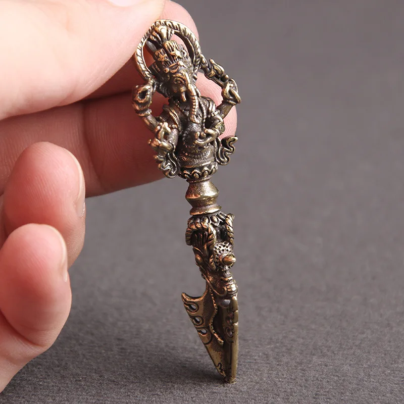 Pure copper Thailand figure Phra Phikanet pestle office ornaments key chain pendant exorcism Elephant Goddess bronze crafts m645