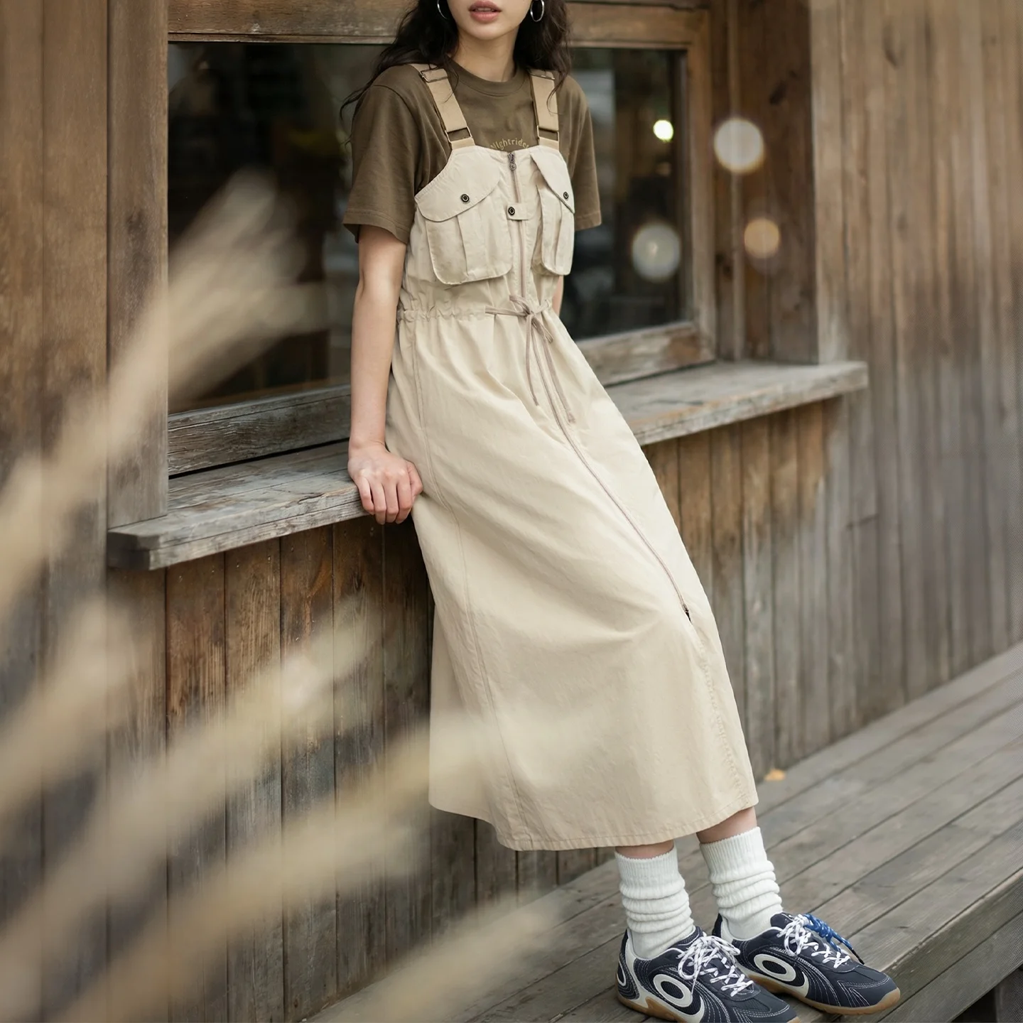 Women's Suspender Dress - A-Line Split Summer Overall Dress