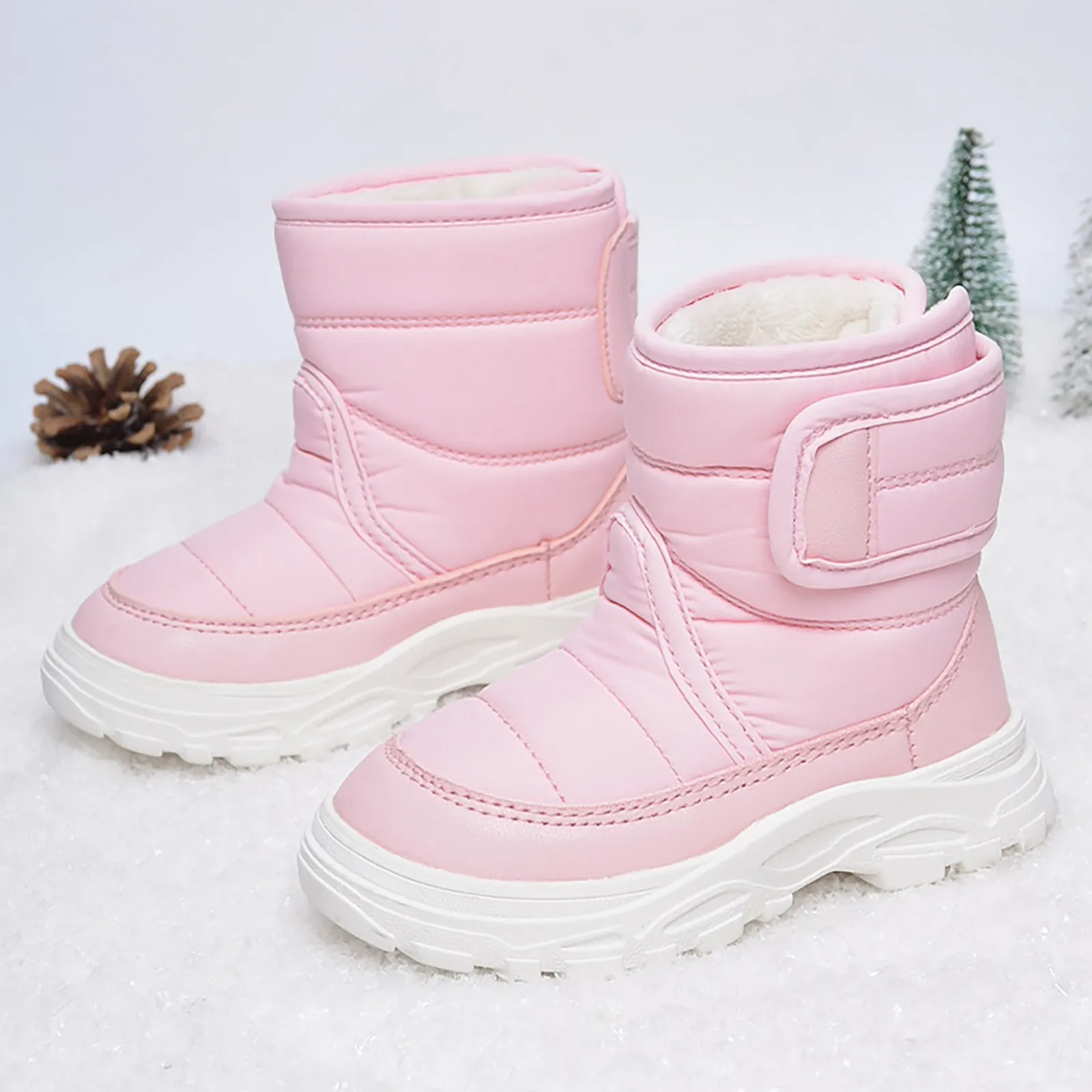 Winter New Style Warm Plush High Top Anti-Slip Casual Snow Boots Children's Good Waterproof Shoes Kids Heel Thick Velvets Boots