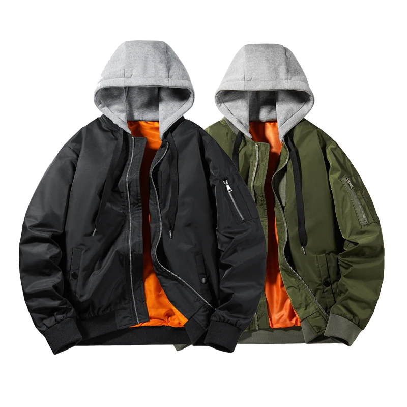 MA-1 Detachable Hooded Flight Jacket Available in Black and Green Dual Colors for Military Trends Detachable Hooded Jacket