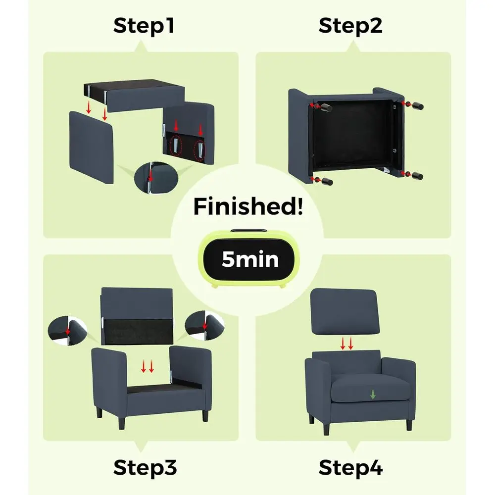 كرسي قراءة مريح 33 باللون الأزرق الرمادي لغرفة النوم أو غرفة المعيشة، كرسي مصنوع بالكامل من الخشب مع مجموعة خالية من الأدوات #5
