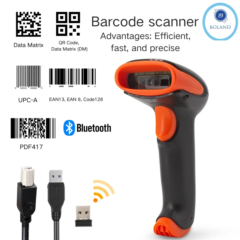 

1D 2D Barcode Scanner wireless qr reader Scanner Bar Code QR Bluetooth Handheld barcode Scanner For Point of sale Logistics