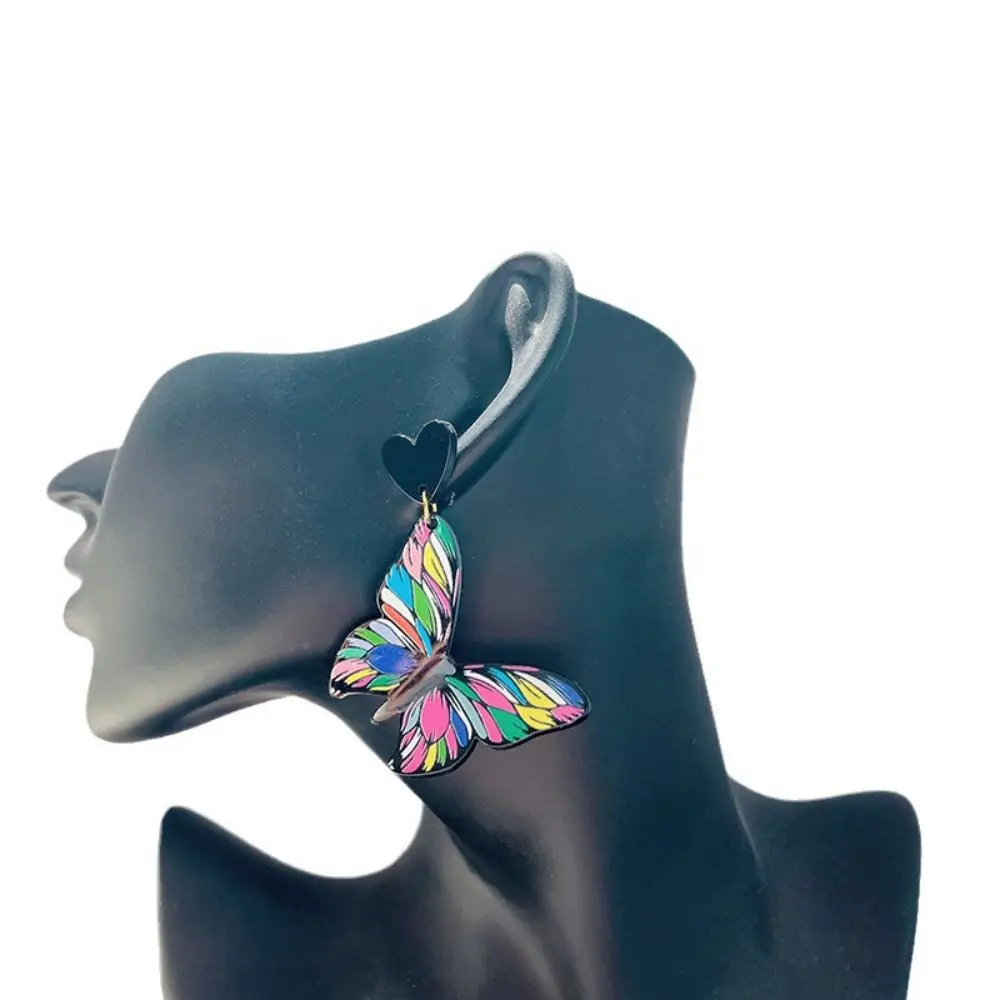 Handgemachte bunte Graffiti Schmetterling Muster Acryl Ohrringe für Frauen geometrische unregelmäßige Tropfen Ohrringe trend igen Schmuck