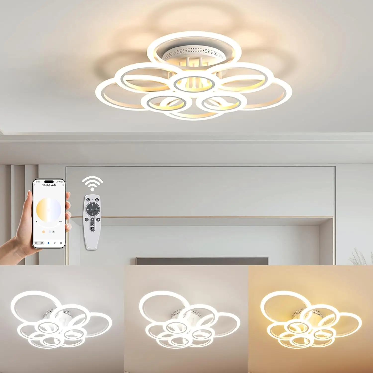Dimmable Flush Mount Nine Ring Ceiling Lamp For Living Dining Bedroom 120W