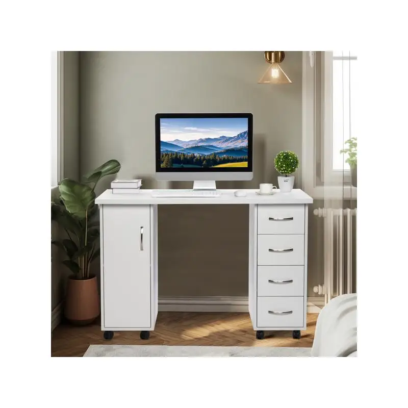 White Manicure Nail Table with Drawer for Home or Salon Use - Stylish & Functional Design for Nail Art & Beauty Treatment