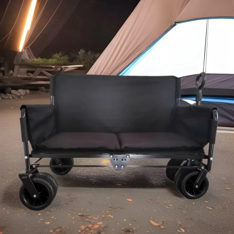 RV Outdoor Folding Cart Sofa Chair Multifunctional Sofa Fishing Cart Wagon Push Pull Big Wheels Handle Camping Cart