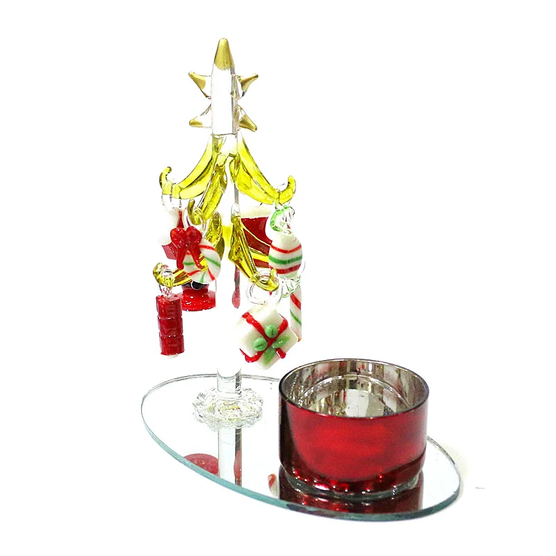 زجاج مورانو شجرة عيد الميلاد زخرفة الإبداعية شمعة حامل طاولة طعام ديكور المنزل مع 8 قطعة قلادة عيد الميلاد الصغيرة لطيف الملحقات