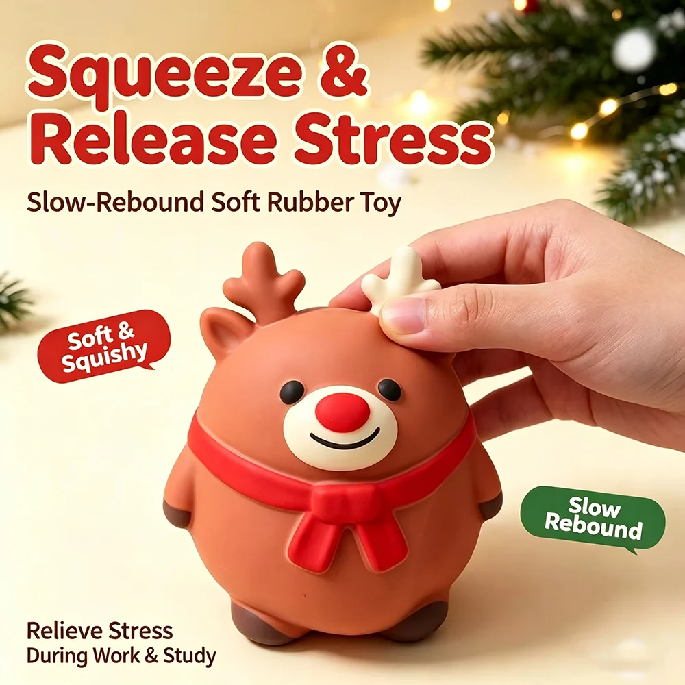 New Christmas Fat Reindeer Squishy Toy Slow Rebound Stress Relief Squeeze Toy Holiday Gift for Party or Office Desktop Ornament