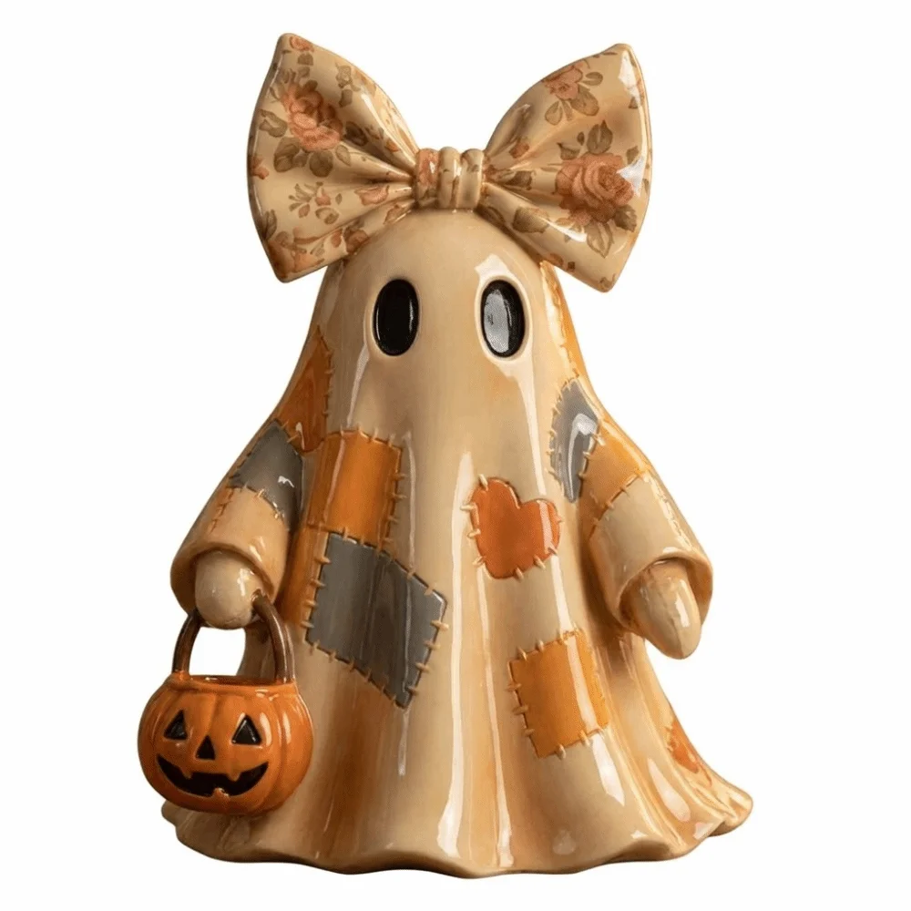 Vintage Style Patchwork Ghost Soft Pieced Fabric Matching Pumpkin Fabric Ghost Centerpiece Lightweight Structure Neat Stitching