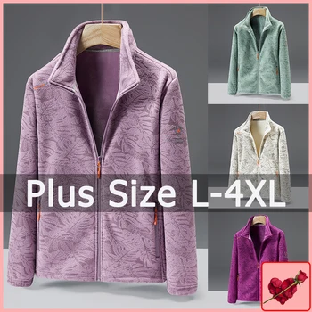 Plus Size Women Coat 3XL 4XL Winter Printed Jacket Sport Warm Fleece Coat Plus Size Women Clothing Feminino Casaco Roupas Куртка