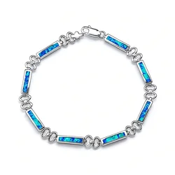 Hot Sale Real Silver Color Bracelets Blue Opal Fine Designer Jewelry Trendy Women Friendship Charms Bracelets Gifts for Women