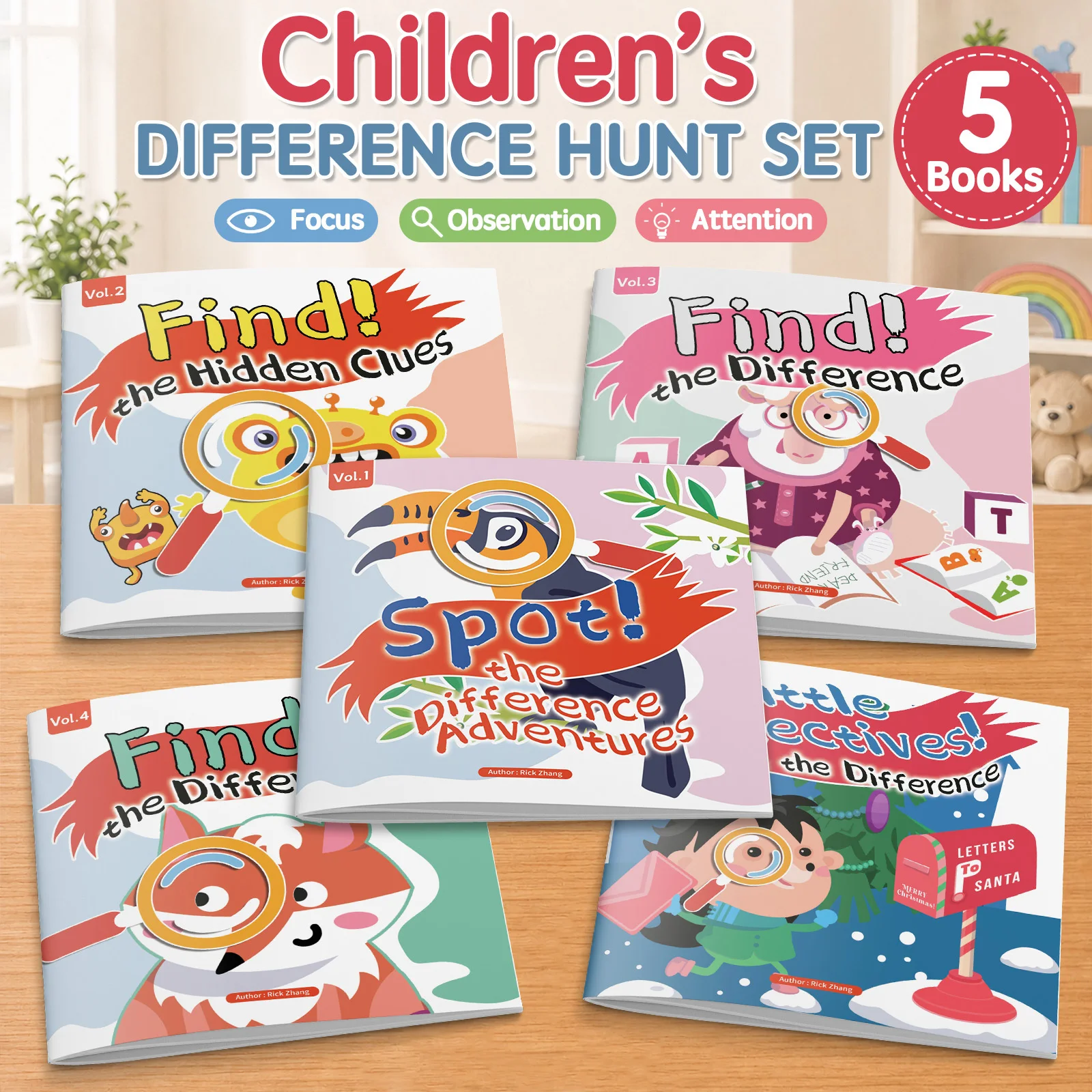 Spot the Difference Books for Kids, 5-Book Activity Workbook Set for Observation, Attention