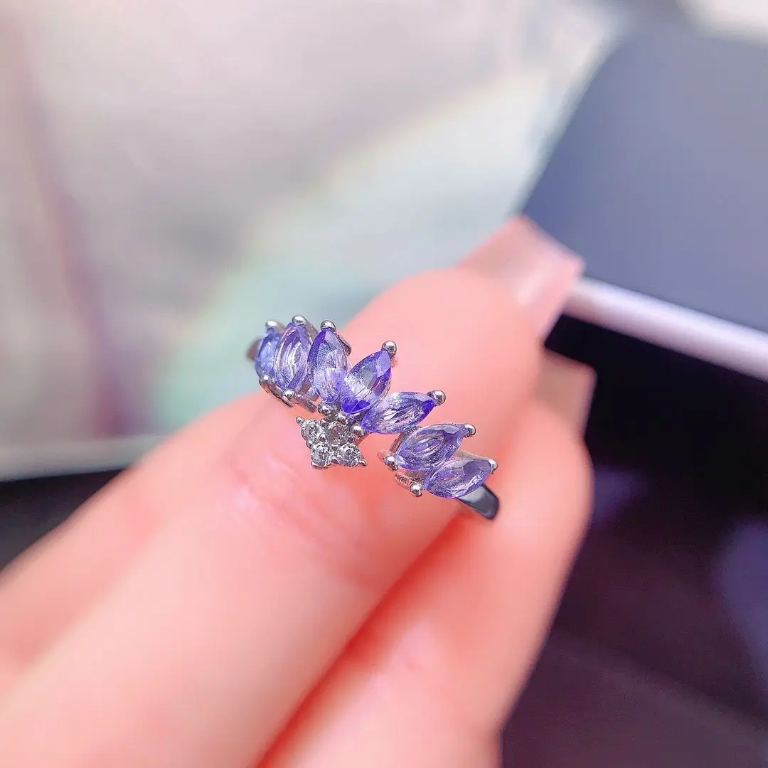 Best Seller Tanzanite Fine Jewelry Woman Tanzanite Ring With Natural Tanzanite Gemstone 2*4mm Lady Tanzanite Ring For Gift