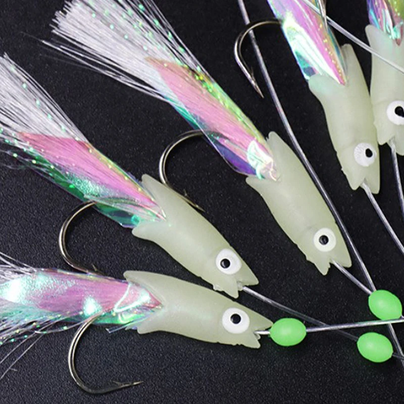 5pcs Artificial Bait Laser Fish Skin Spanish Mackerel Hook Luminous Fishing Sabiki Rig String Hook For Sea Fishing Lure Equipmen