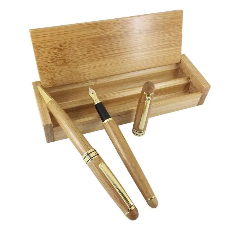 Bamboo Ball Pen and Fountain Pen with Square Bamboo Gift Box Eco-friendly Hand-made Bamboo Craft Writing Stationery Sets
