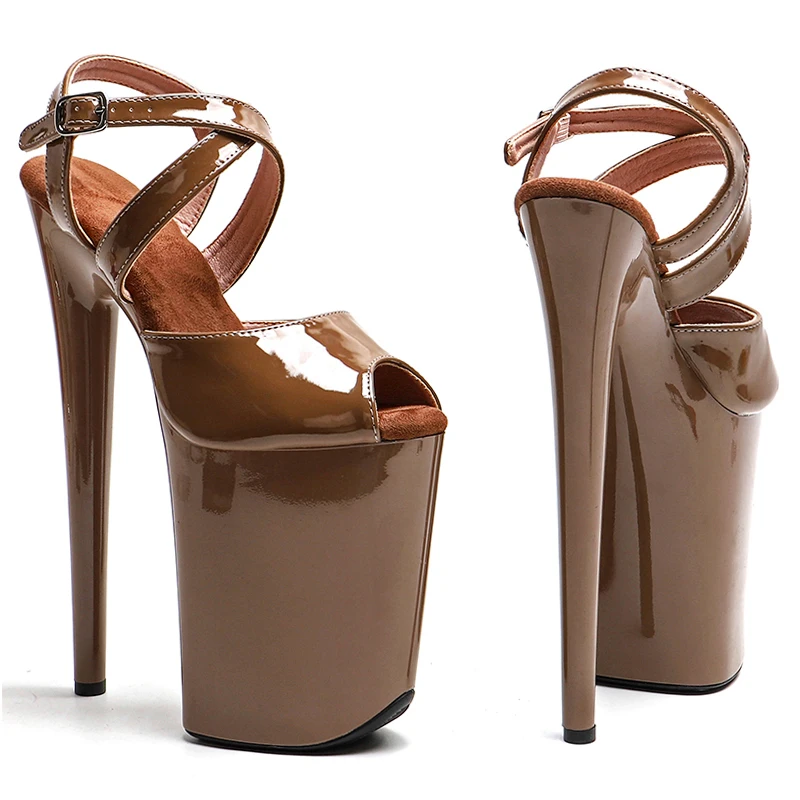 Leecabe 23センチメートル/9インチパテントpuアッパー厚底靴セクシーなダンスシューズサンダルポールダンスシューズ