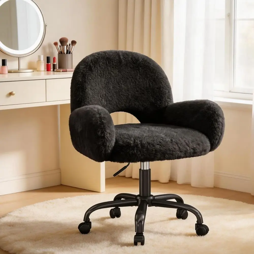 Ergonomic Office Desk Chairs with Arms, Swivel Vanity Stool for Makeup Rooms, Adjustable Height, Black