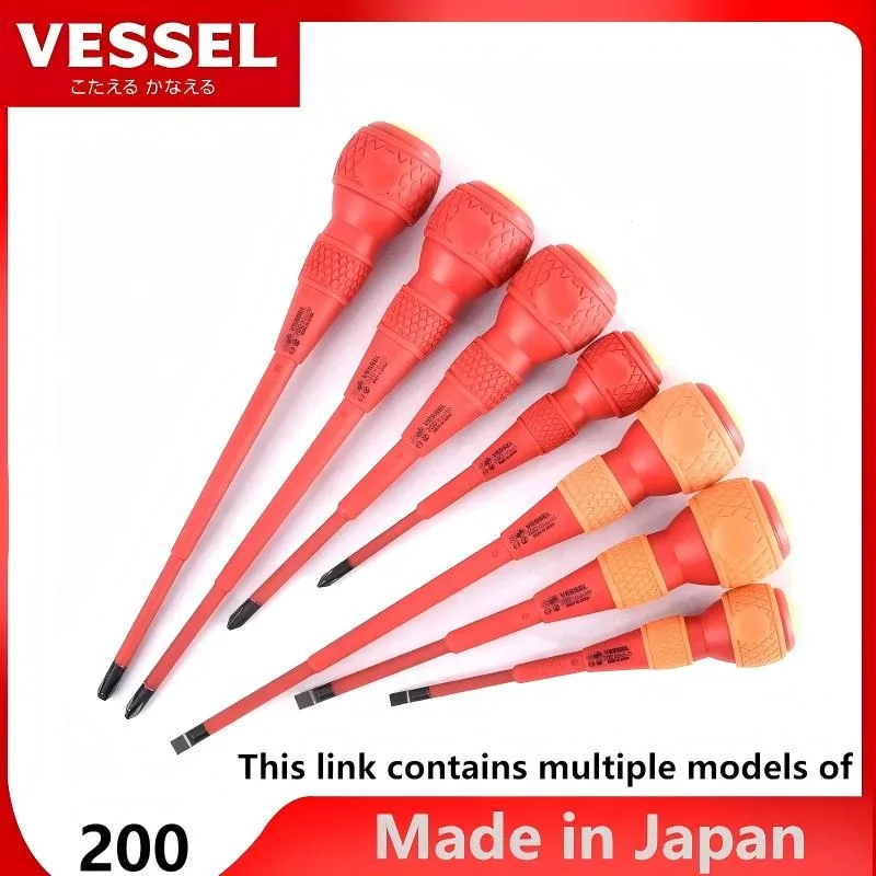 VESSEL 200 JIS Insulated Screwdriver , VDE 1000v Electrician's Repair Ball Handle Phillips Slotted Screwdriver Series