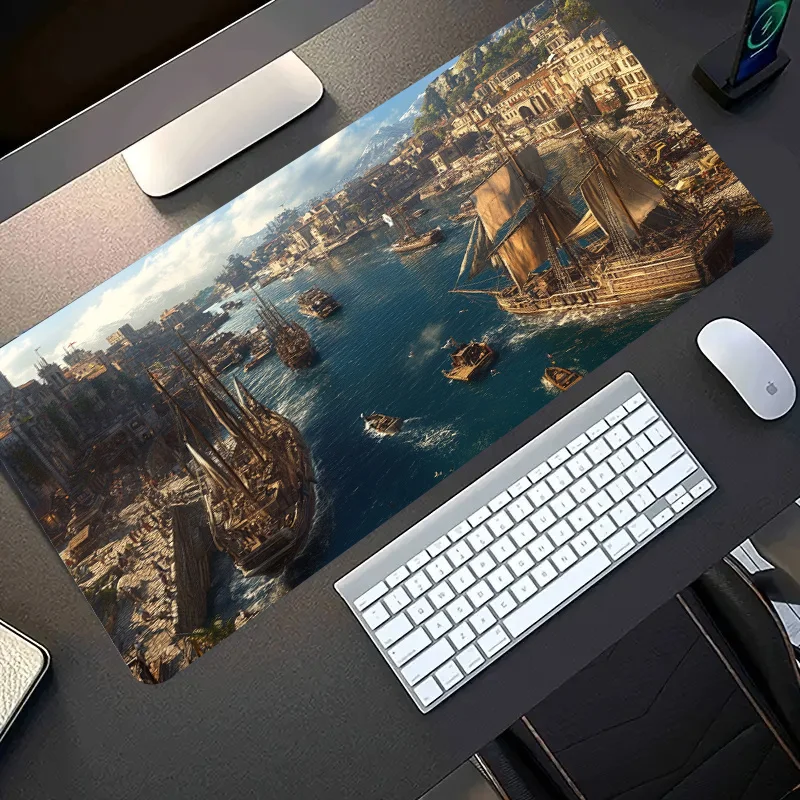 

Коврик для мыши Sailboat City, большой игровой коврик для стола, резиновая нескользящая основа, коврик для мыши для ПК, ноутбука, офиса