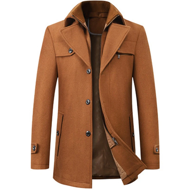 Man Classic Fashion Trench Coat Jackets MaleLong Trench Slim Fit Overcoat Blends Fashion Wool Warm Outerwear Windbreaker