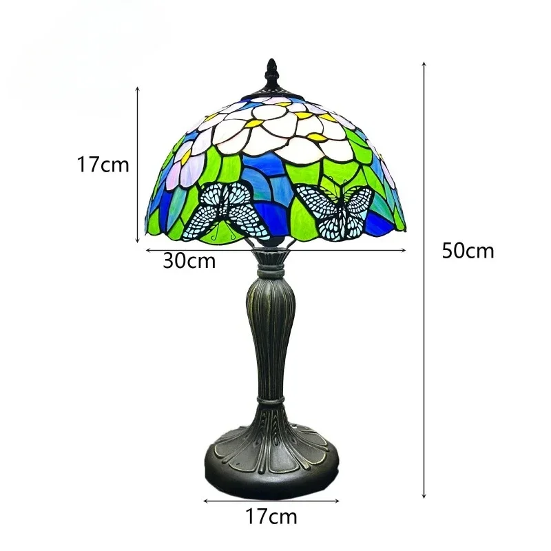 12 Inch 30cm Retro Manual Stained Glass Lampshade Tiffany Table Lamp Lamparas De Mesa Para El Dormitorio