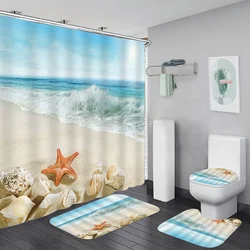 Bathroom Accessories Set Ocean Theme Shower Curtain Bath Mat Toilet Cover U Shape Pad Durable for Home Hotel Gifts