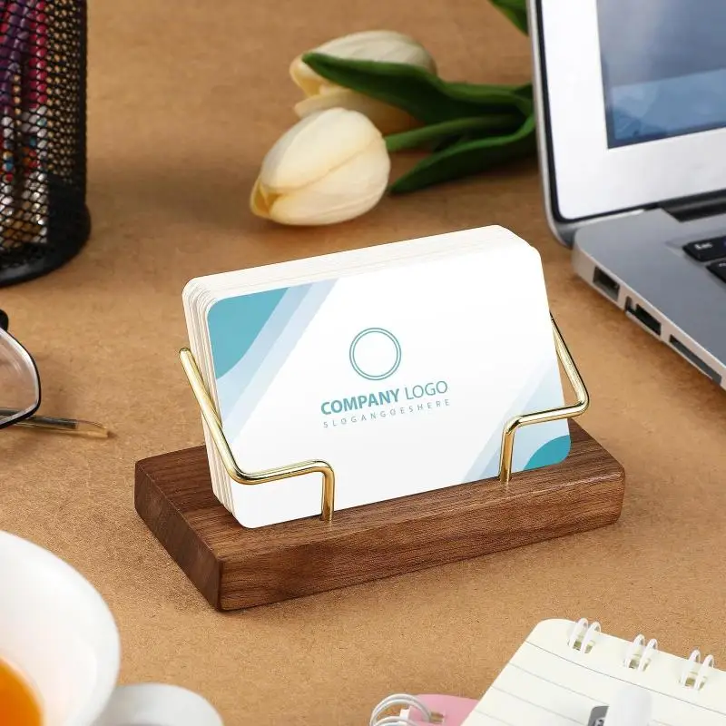 Wooden Business Card Holder Organizer Office Desk Display Stand Tabletop Home Storage Accessories