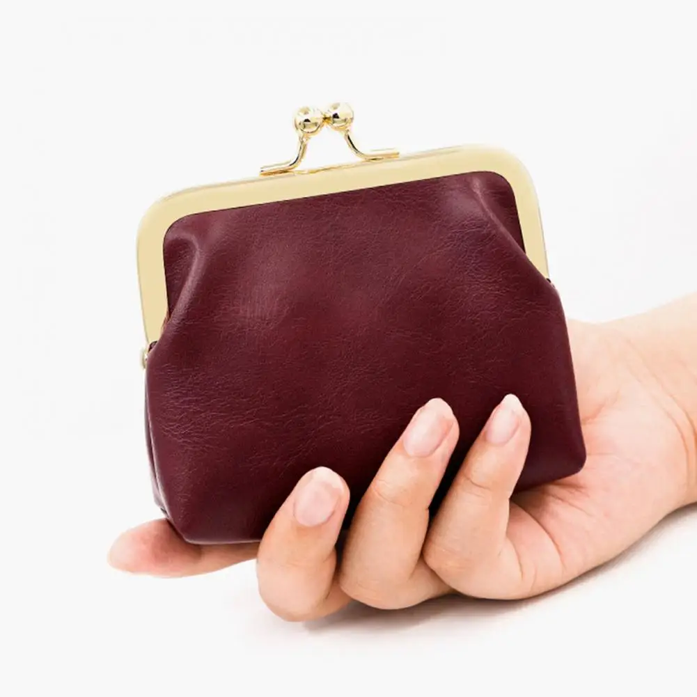 Faux Leather Coin Pouch Mini Vintage Coin Purse with Kiss Lock Clasp Faux Leather Change Pouch for Earphones Portable Cosmetic