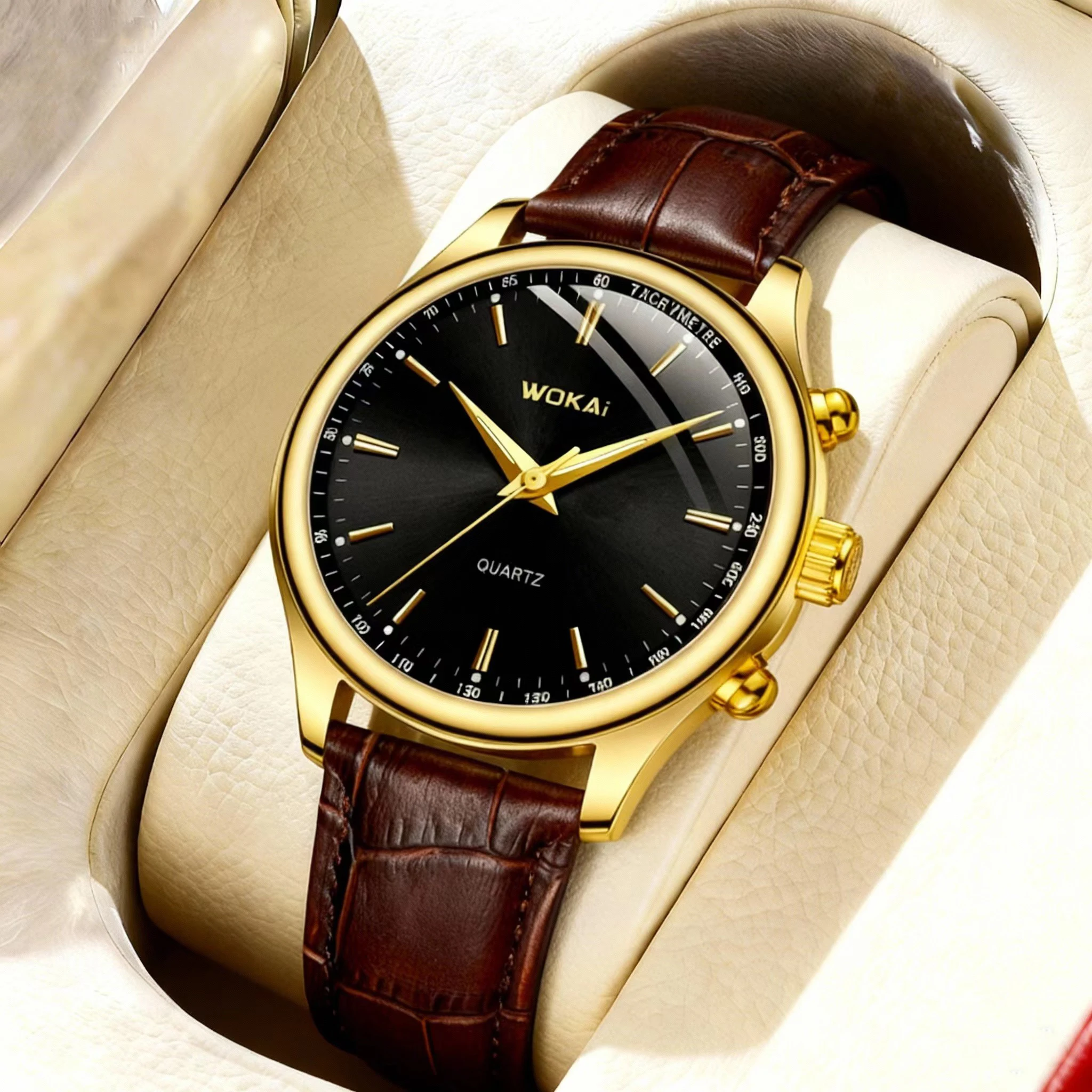 새로운 2023wokai 비즈니스 시계 쿼츠 스포츠 시계 레저 벨트 남성용 시계 남성용 시계