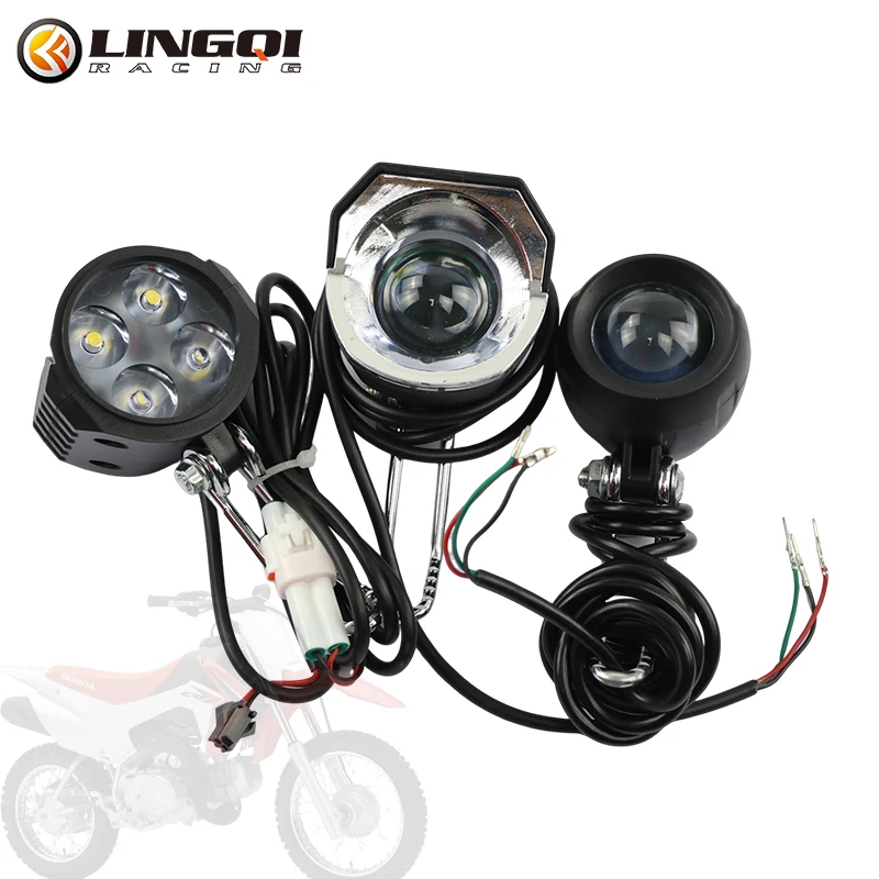 LINGQI Go Kart Led Moto Lamp Front Light with Horn With Horn Pit Dirt Bike Headlight Lights For Scooter Electric Bicycle Parts