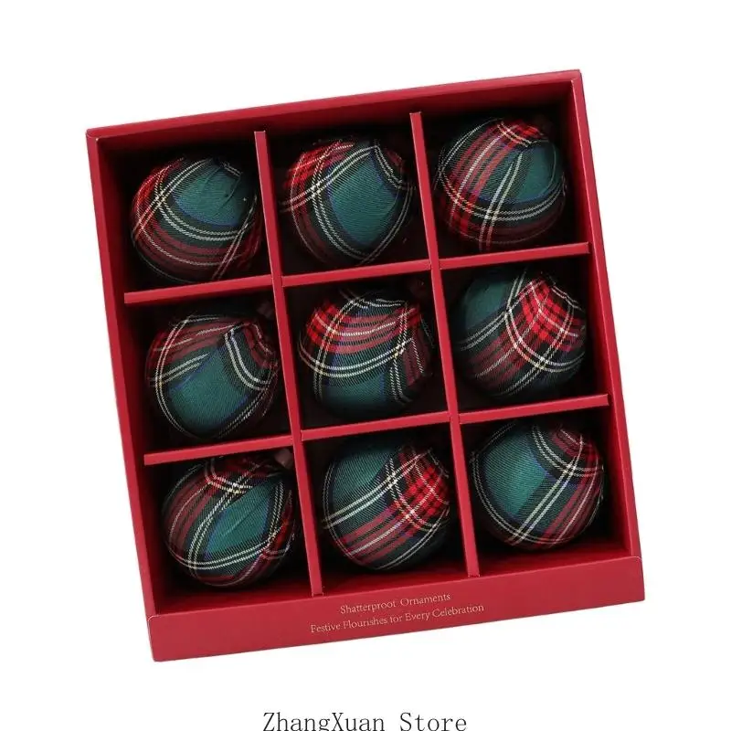 9 Stück karierte Ornamentkugeln für Weihnachtsbaum und Kranzpräsentation 3XUF – Detail 8