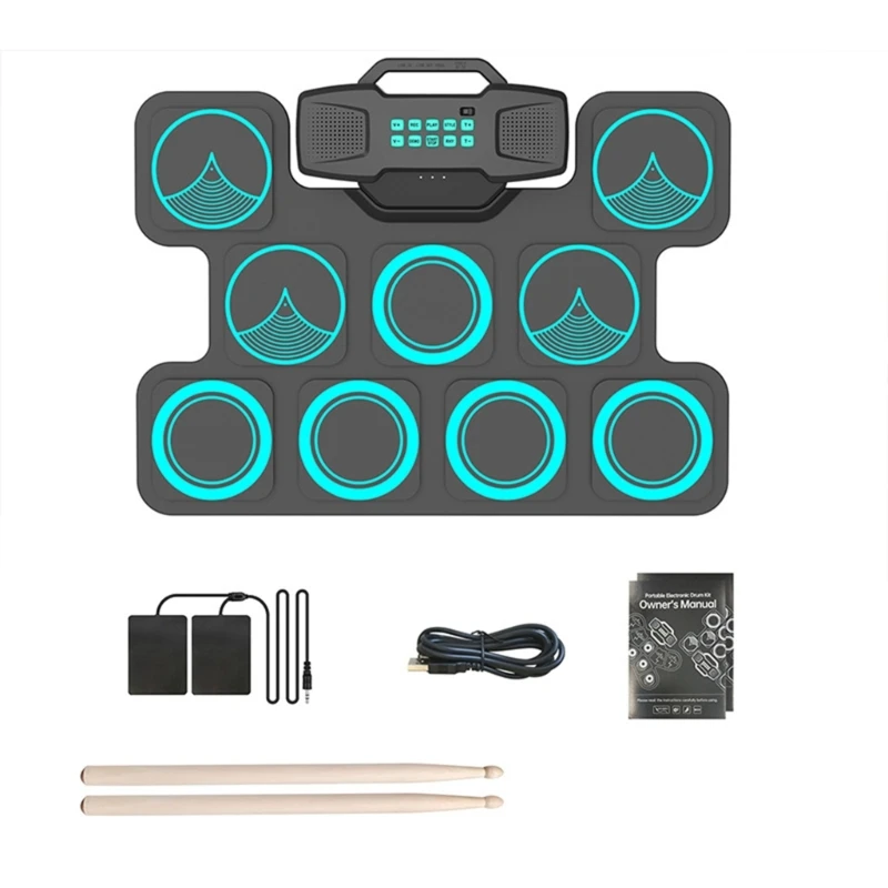 

Electric Drum Set 9 Drum Kids Practice Pad Electronic Drum Kits with Built in Speaker, Drum Headphone Out M89D