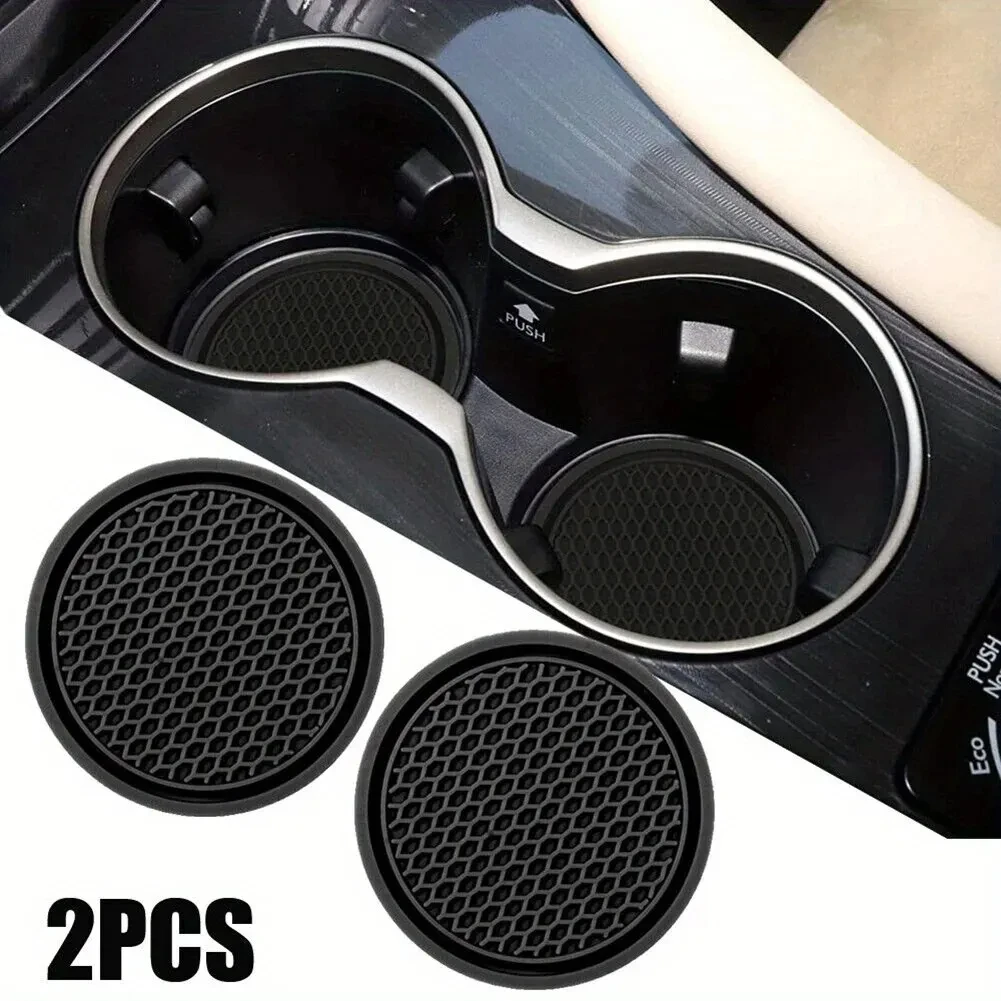 2pcs Black Car Auto Cup Holder Anti Slip Insert Coasters Pads Interior Accessories Universal Fits Perfectly For Most Cups