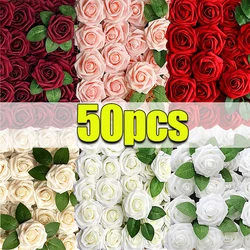 5/50PCS Valentines Day Artificial Rose Flower Red Velvet Foam DIY Gifts Fake Rose Flowers Home Party Wedding Bouquet Decorations