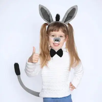 1 مجموعة حلي حمار تأثيري مجموعة المواد القماش لحفلة الهالوين عيد الفصح مدرسة اللعب الحيوان زي الدعائم عقال ربطة العنق