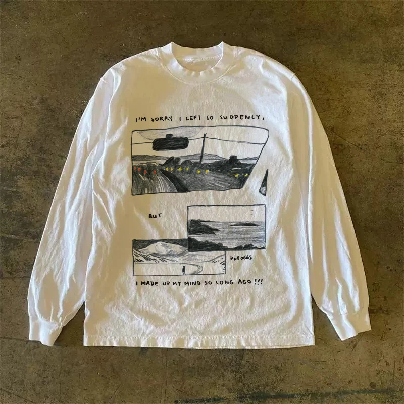 Heavyweight 310gsm Pure Cotton Long Sleeve T-Shirt American Retro Oversize Streetwear Versatile Comfortable Classic round Nec...