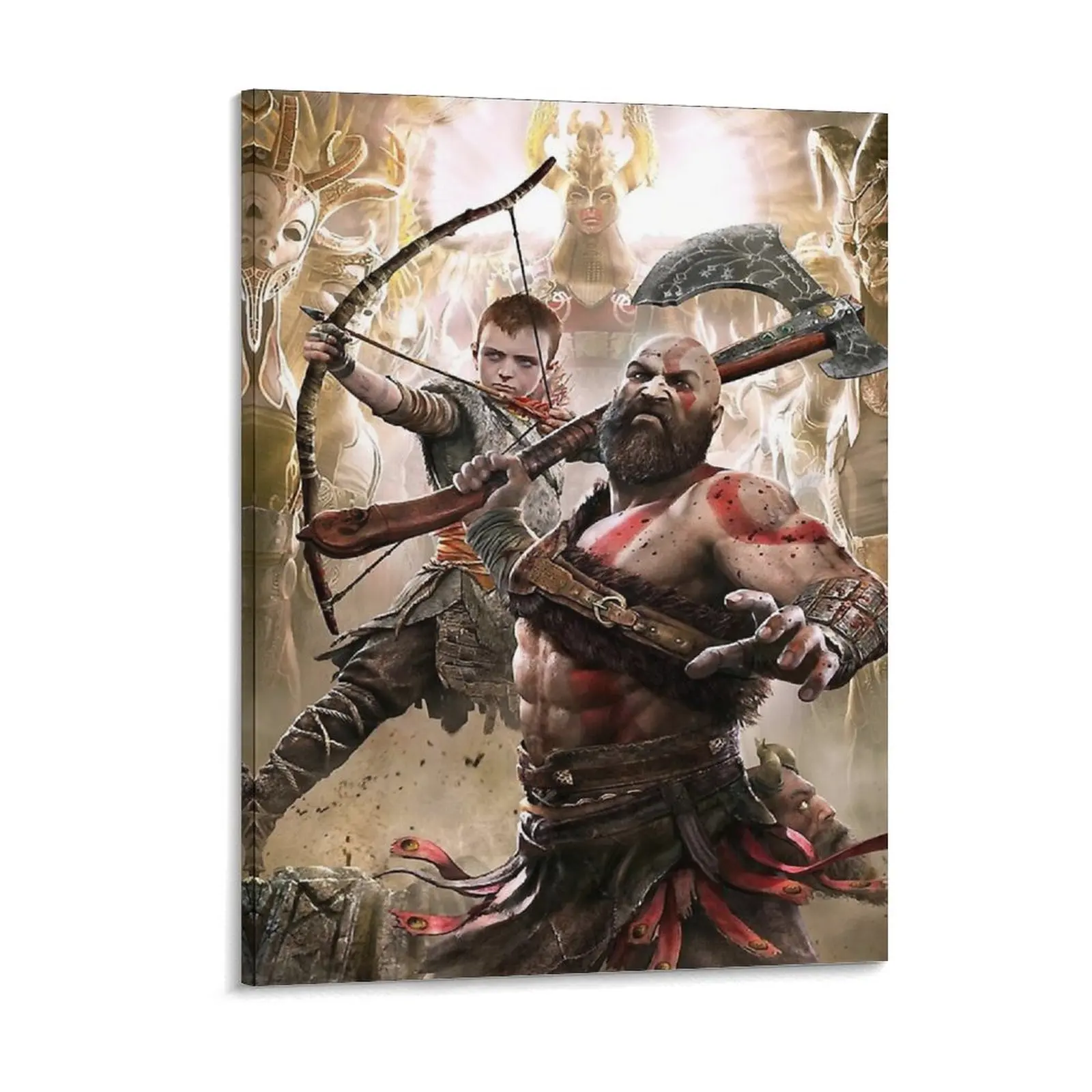 God Of War Kratos Canvas Painting Plates Home Cinema Garage Printing God Of War Framed Wall Painting