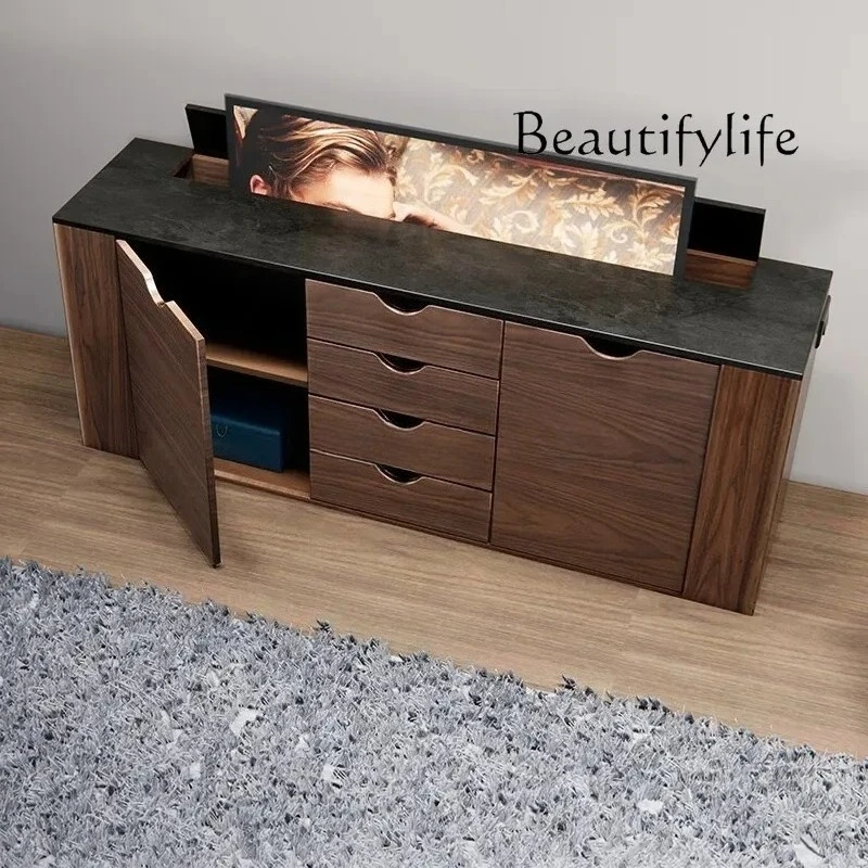 

Hidden intelligent lifting integrated TV cabinet remote control electric opening solid wood