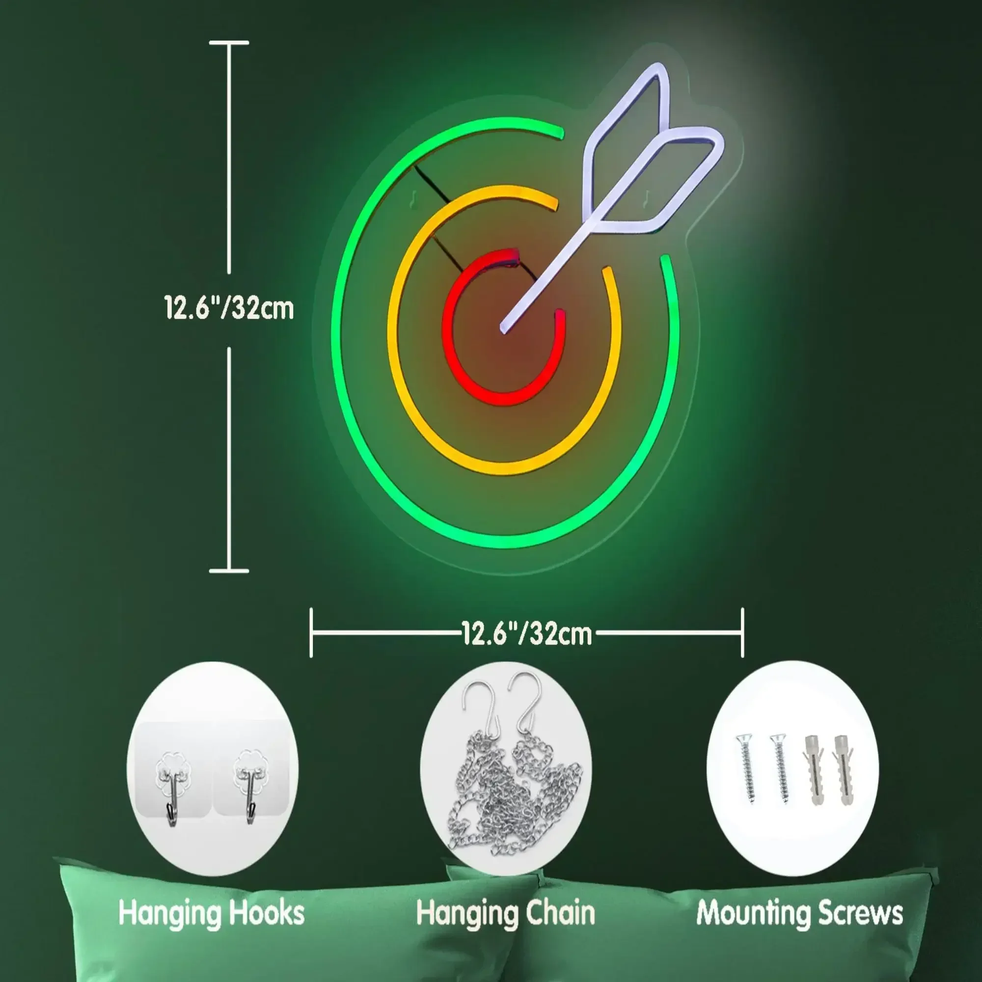 Darts Board Neon Sign Wall Decor USB Darts Hanging LED Neon Light Sign Man Cave Game Room Home Club Bedroom Party Decor Gift