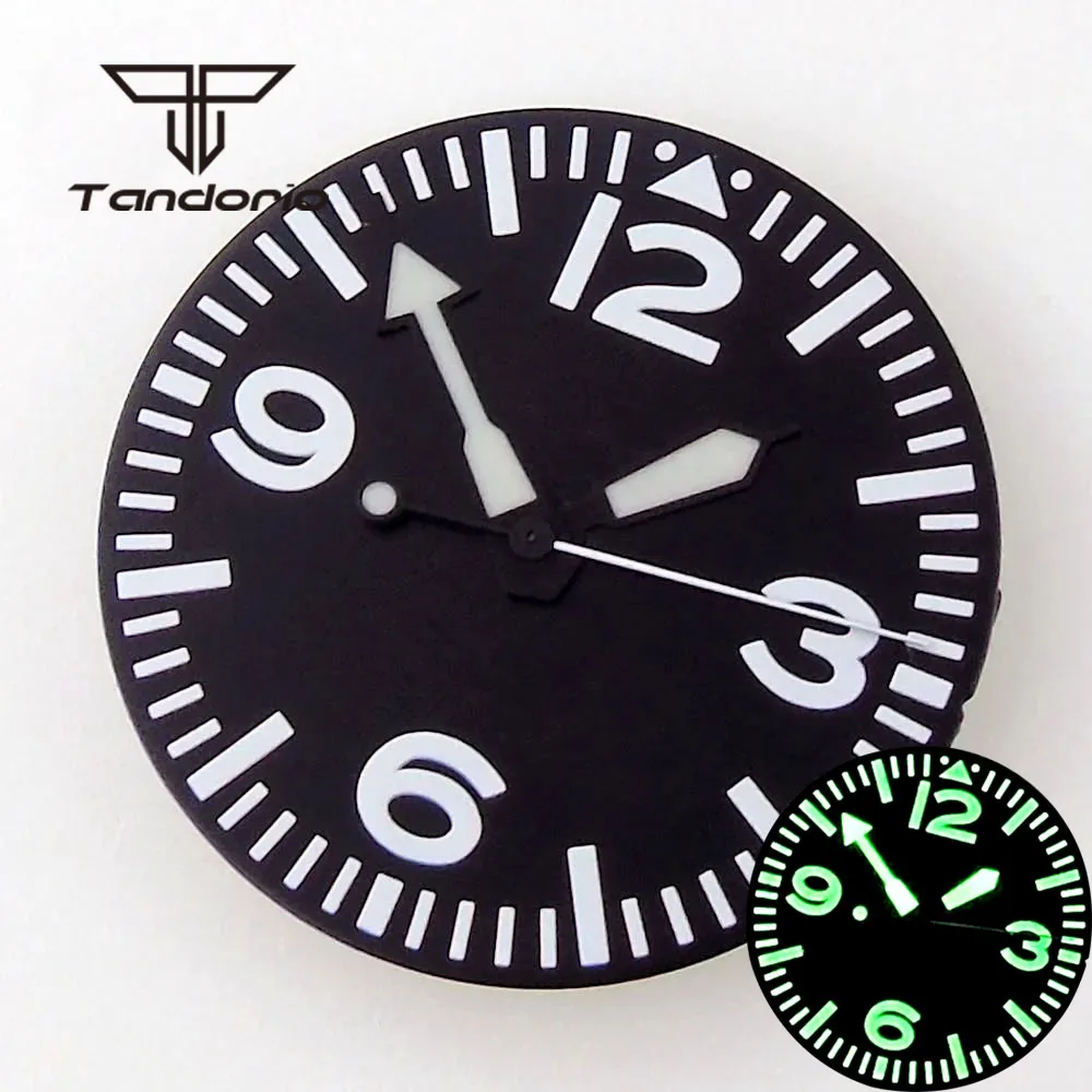 29mm Black Watch Dial Hands Set White Marks Green Luminous Fit NH35 NH36 ETA2824 2836 Miyota82 Series DG2813 Automatic Movement