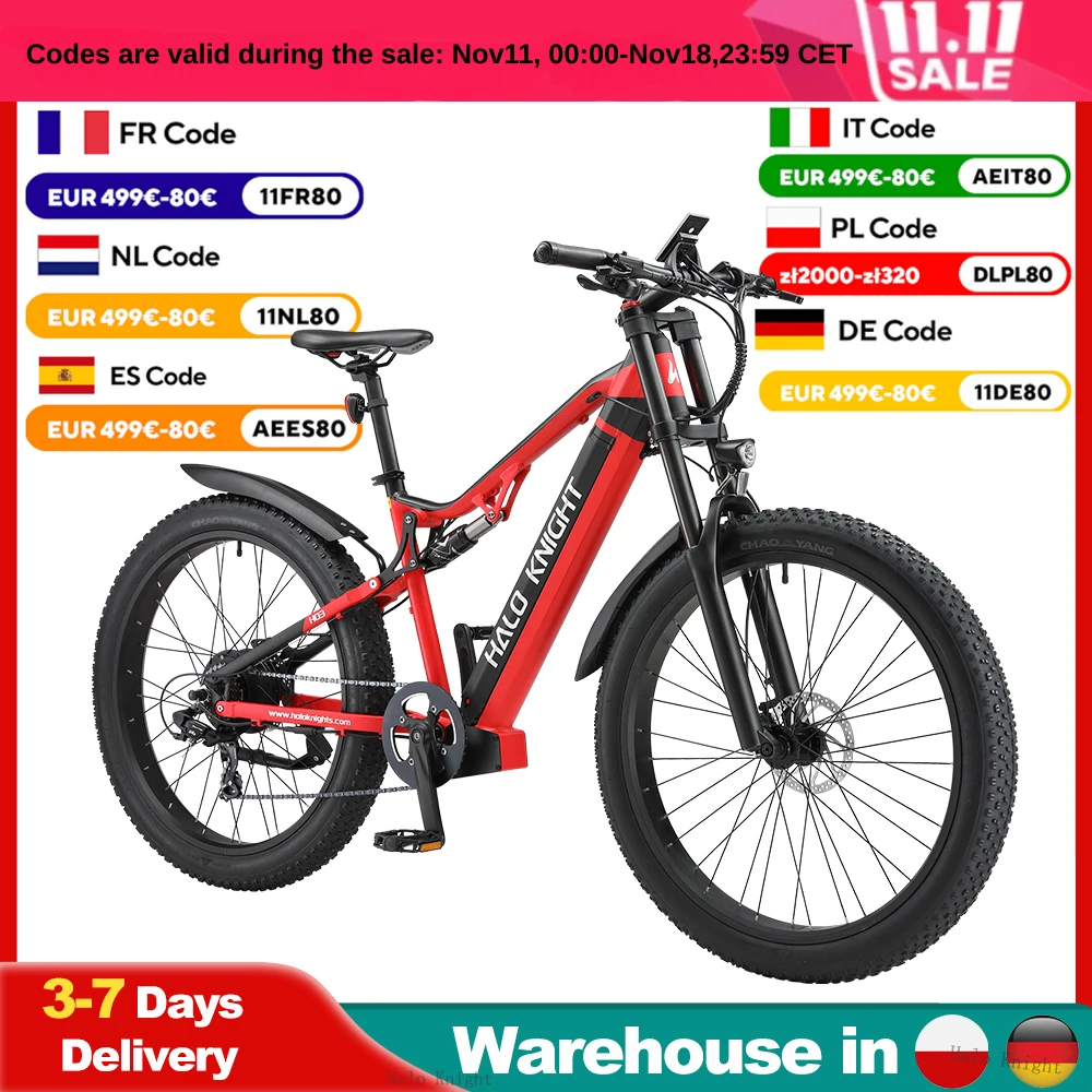 Fat Bike Electric 1000W 48V 19.2AH Electric Adults Bicycle 27.5 Inch 3.0 Fat Tires Snow Mountain Bike Halo Knight H03 E Bike