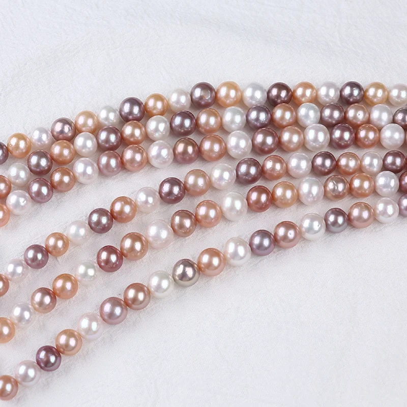 9-11mm White Pink Purple Multi Mixed Color Real Genuine Natural Freshwater Round Edison Pearl Short Strand