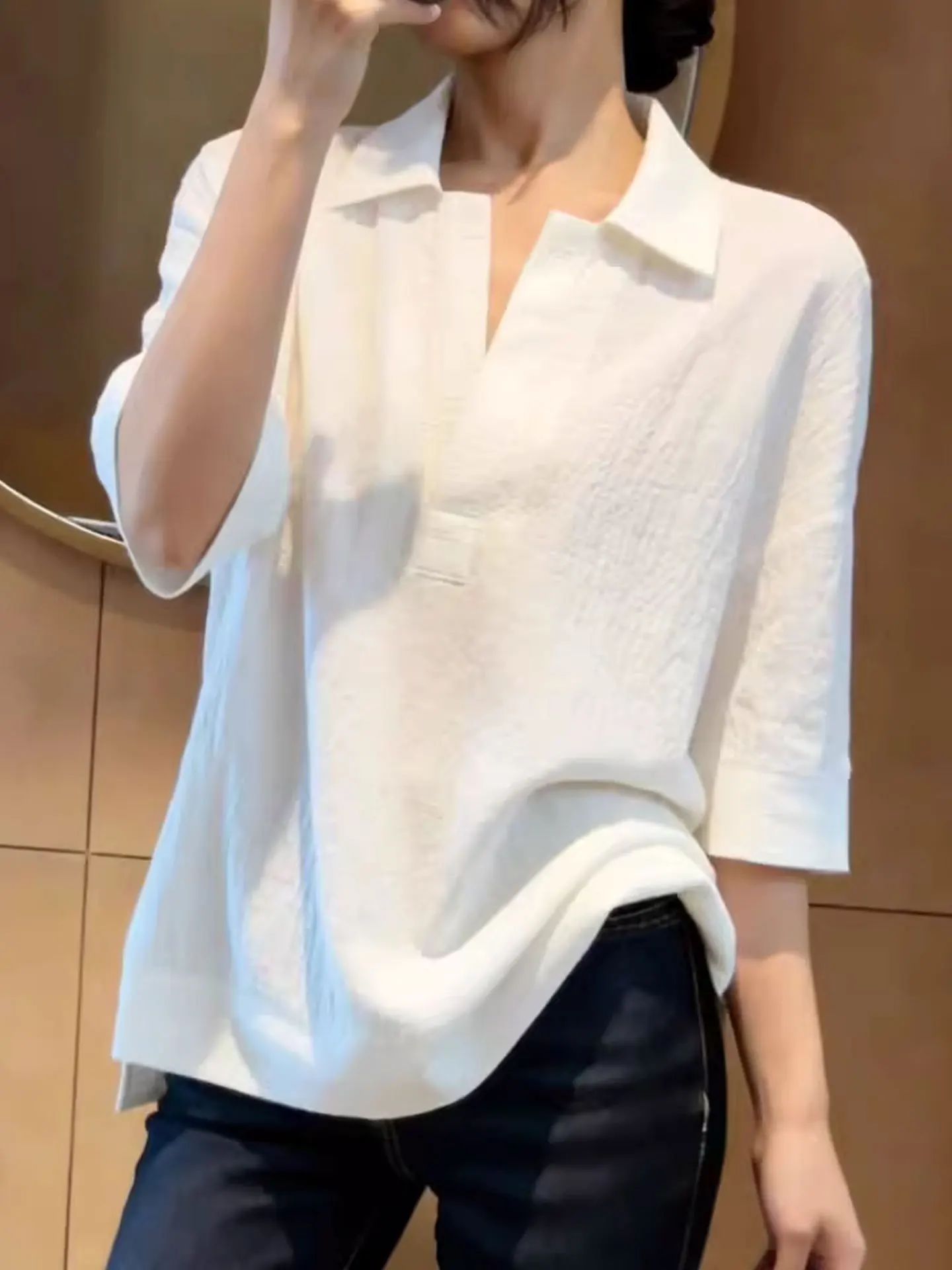 

Женская шелковая блузка Ele White свободного кроя, повседневная, весна-лето, модная, стройнящая, простая, трендовая