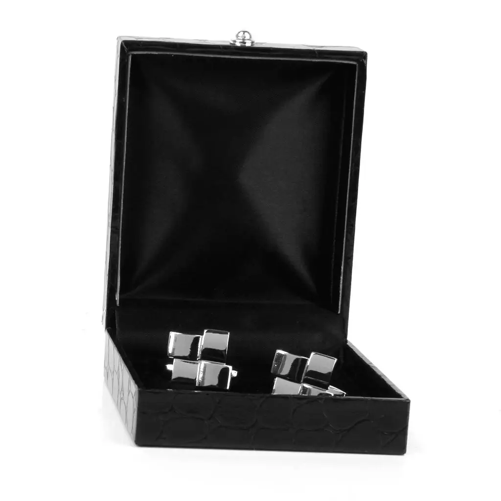 Black PU Leather Tie Clip Cufflinks Storage Gift Box Display Stand