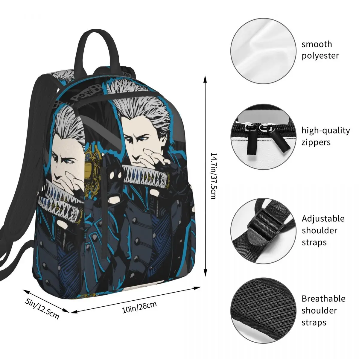 Vergil From The Devil May Cry Series Backpack Student BookBag Boys Girls School Bag Laptop Shoulder Bags Men Women