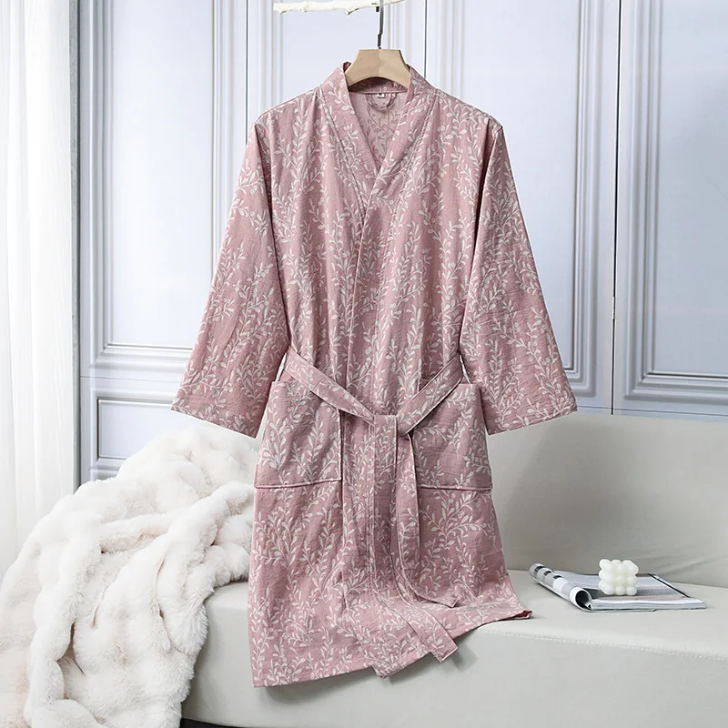 

Окрашенные хлопчатобумажной пряжи халаты-кимоно с поясом для женщин, весенне-осенняя тонкая винтажная жаккардовая одежда для сна, домашние халаты юката