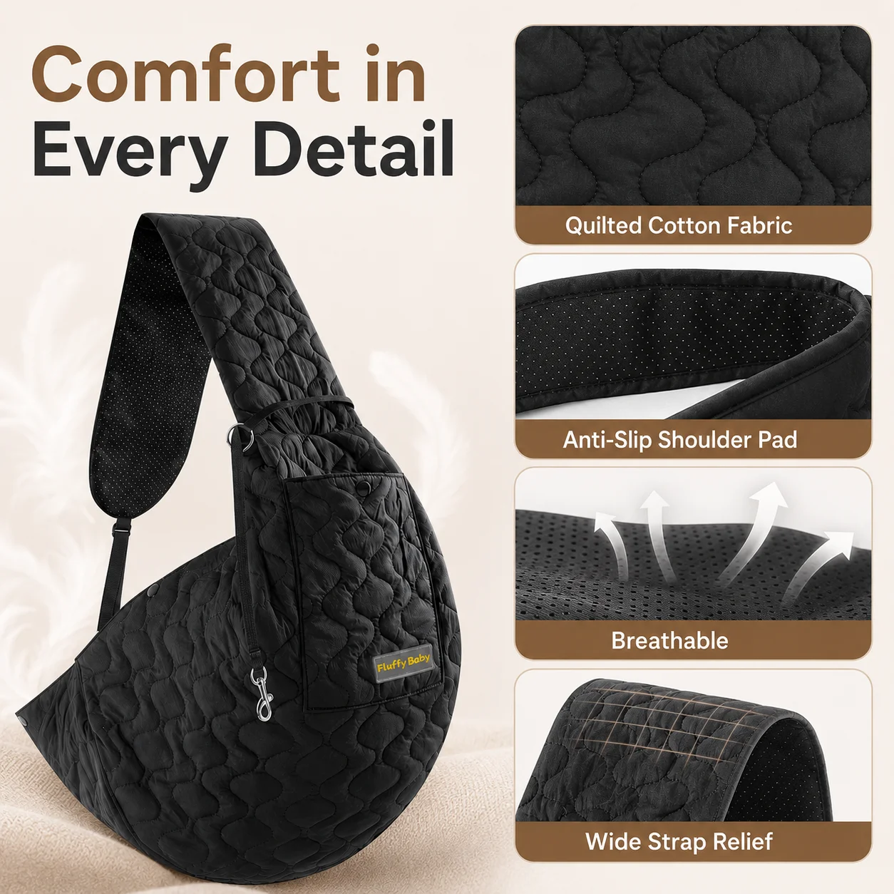 Small Pets Sling Carrier Bag, Hands Free Dog And Cat Padded Adjustable Pet Travel Crossbody Shoulder Bag, Pet Moving Backpack
