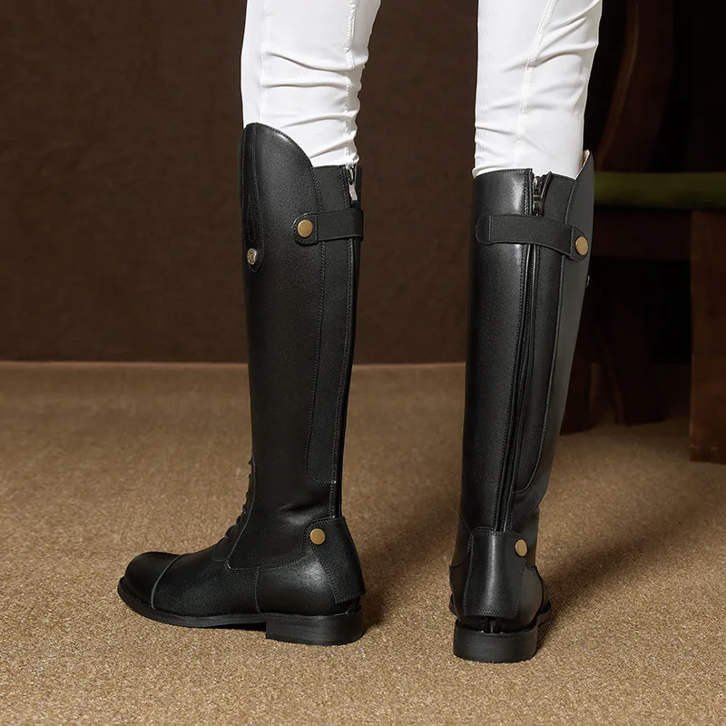 Classic High Shaft Horse Riding Boots, Smooth Leather Unisex Equestrian Footwear, Long Winter Boots for Men Women Riding Use