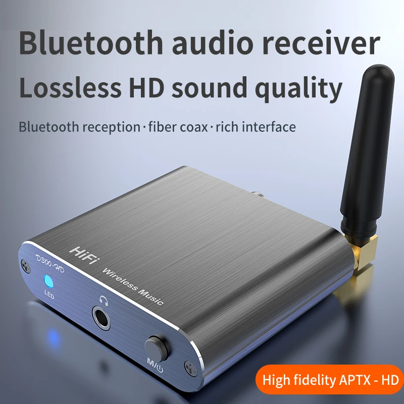 Qualcomm APTX-HD Bluetooth 5.2 Audio Receiver Hifi Stereo Music CD-Quality Sound 3.5mm AUX Coaxial Optical Fiber Wirelss Adapter