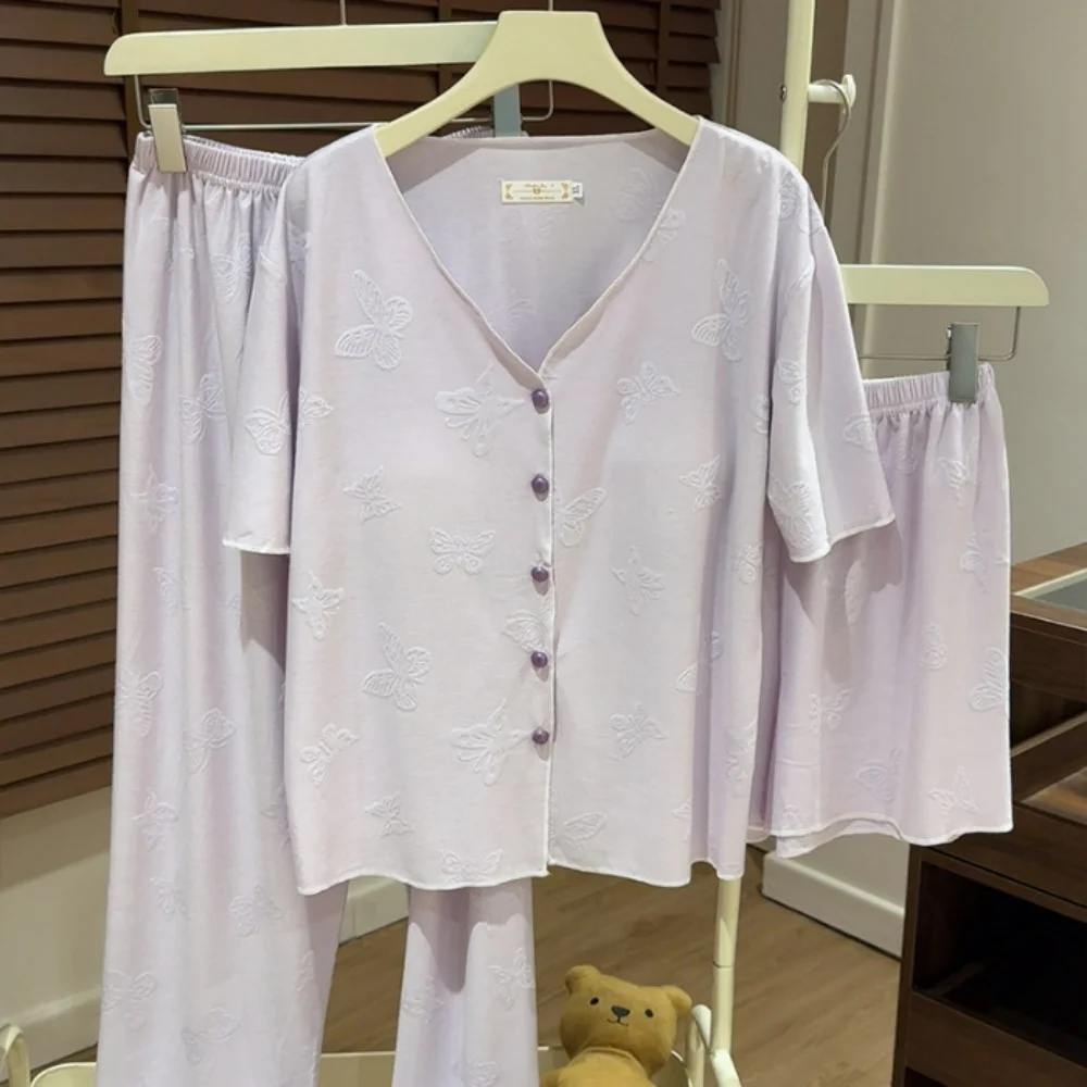 

New 3 Pieces Set Of Clothes Summer Wear Short Sleeve Sleepwear For Sleeping Women's Pajamas Set Pyjamas Femmes Nightie